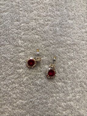 Gold-Tone Red Crystal Stud Earrings by